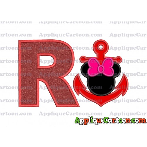Minnie Mouse Anchor Applique Embroidery Design With Alphabet R