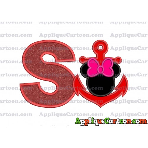 Minnie Mouse Anchor Applique Embroidery Design With Alphabet S