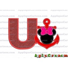 Minnie Mouse Anchor Applique Embroidery Design With Alphabet U