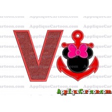 Minnie Mouse Anchor Applique Embroidery Design With Alphabet V