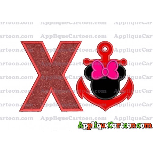 Minnie Mouse Anchor Applique Embroidery Design With Alphabet X