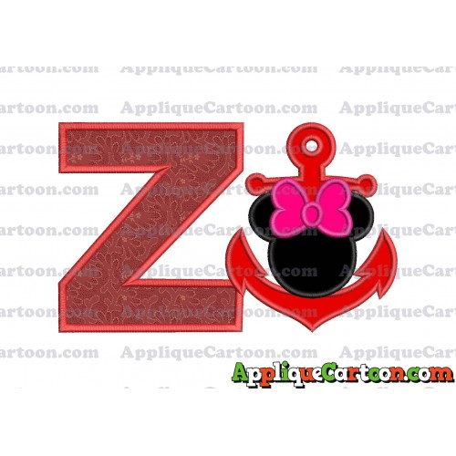 Minnie Mouse Anchor Applique Embroidery Design With Alphabet Z