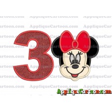 Minnie Mouse Applique 01 Embroidery Design Birthday Number 3