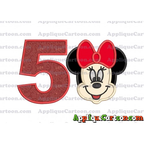 Minnie Mouse Applique 01 Embroidery Design Birthday Number 5