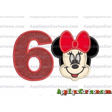 Minnie Mouse Applique 01 Embroidery Design Birthday Number 6