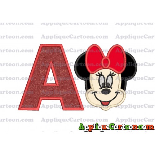 Minnie Mouse Applique 01 Embroidery Design With Alphabet A