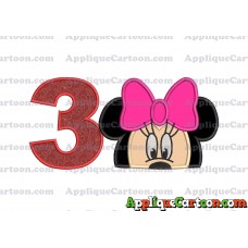 Minnie Mouse Applique 02 Embroidery Design Birthday Number 3