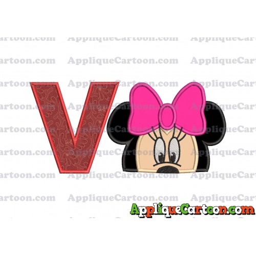 Minnie Mouse Applique 02 Embroidery Design With Alphabet V
