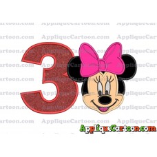 Minnie Mouse Applique 03 Embroidery Design Birthday Number 3