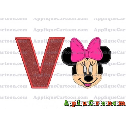 Minnie Mouse Applique 03 Embroidery Design With Alphabet V