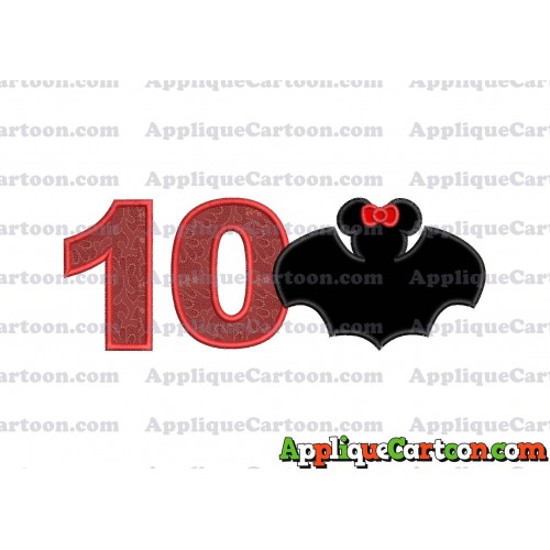 Minnie Mouse Bat Applique Embroidery Design Birthday Number 10