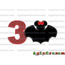 Minnie Mouse Bat Applique Embroidery Design Birthday Number 3