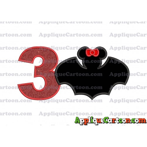 Minnie Mouse Bat Applique Embroidery Design Birthday Number 3