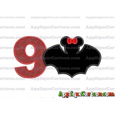Minnie Mouse Bat Applique Embroidery Design Birthday Number 9