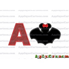Minnie Mouse Bat Applique Embroidery Design With Alphabet A