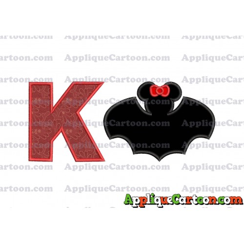Minnie Mouse Bat Applique Embroidery Design With Alphabet K