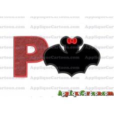 Minnie Mouse Bat Applique Embroidery Design With Alphabet P