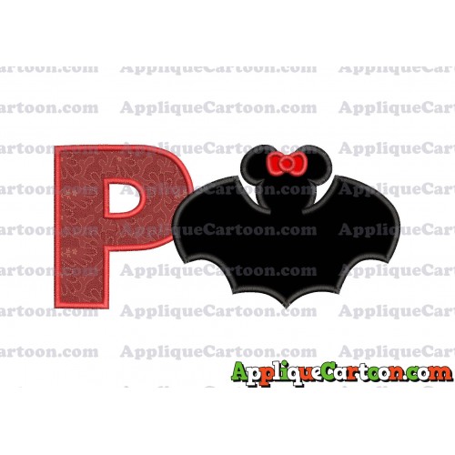 Minnie Mouse Bat Applique Embroidery Design With Alphabet P