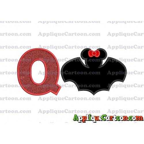 Minnie Mouse Bat Applique Embroidery Design With Alphabet Q