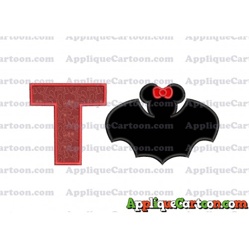 Minnie Mouse Bat Applique Embroidery Design With Alphabet T