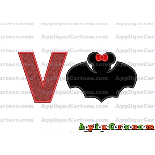 Minnie Mouse Bat Applique Embroidery Design With Alphabet V