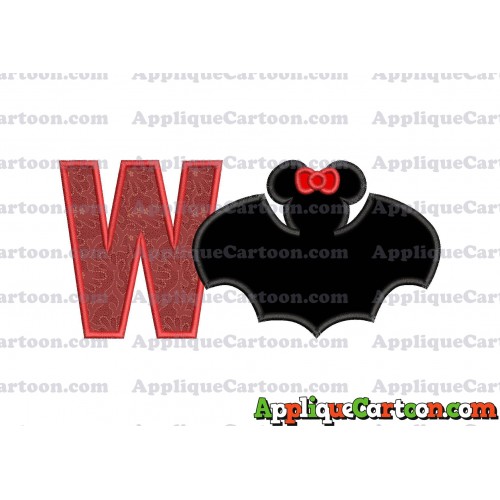 Minnie Mouse Bat Applique Embroidery Design With Alphabet W