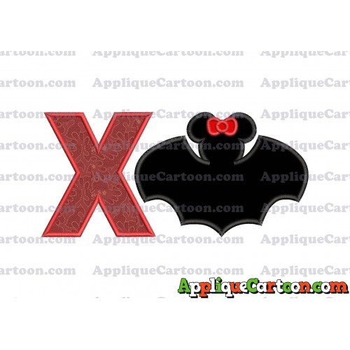 Minnie Mouse Bat Applique Embroidery Design With Alphabet X