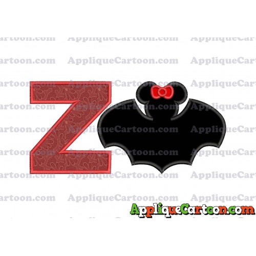 Minnie Mouse Bat Applique Embroidery Design With Alphabet Z