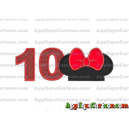 Minnie Mouse Ears Applique 01 Embroidery Design Birthday Number 10