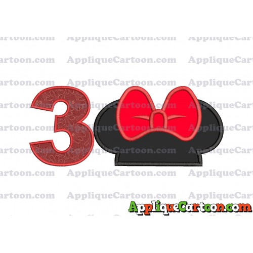Minnie Mouse Ears Applique 01 Embroidery Design Birthday Number 3