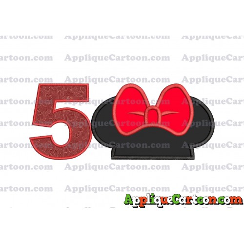 Minnie Mouse Ears Applique 01 Embroidery Design Birthday Number 5
