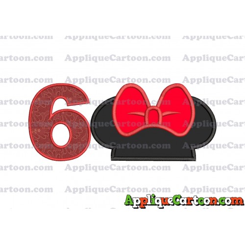 Minnie Mouse Ears Applique 01 Embroidery Design Birthday Number 6