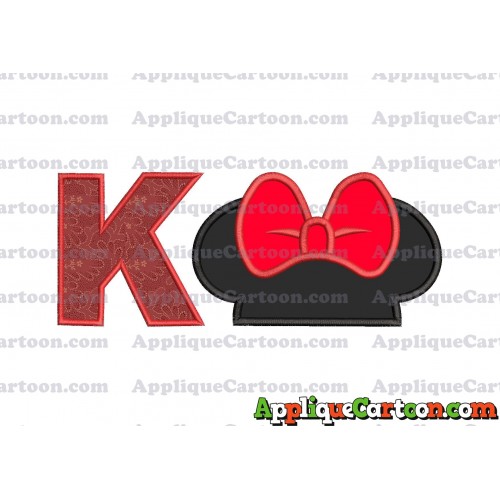 Minnie Mouse Ears Applique 01 Embroidery Design With Alphabet K