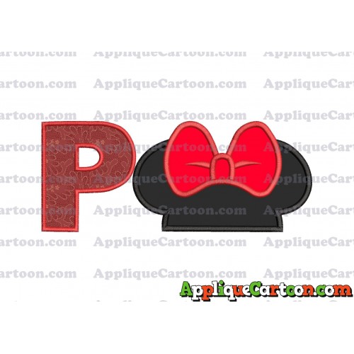 Minnie Mouse Ears Applique 01 Embroidery Design With Alphabet P