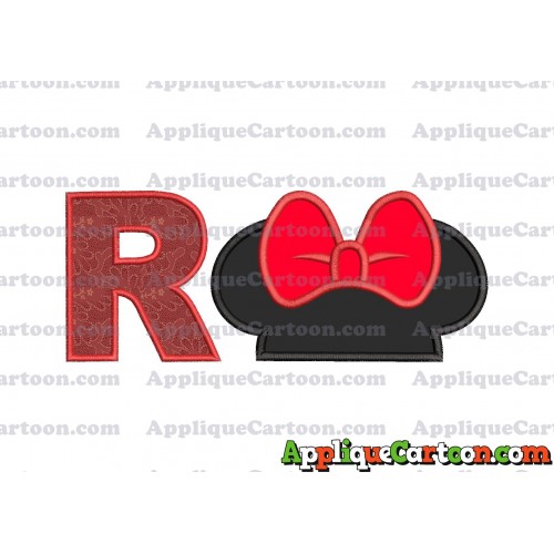 Minnie Mouse Ears Applique 01 Embroidery Design With Alphabet R
