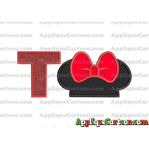 Minnie Mouse Ears Applique 01 Embroidery Design With Alphabet T