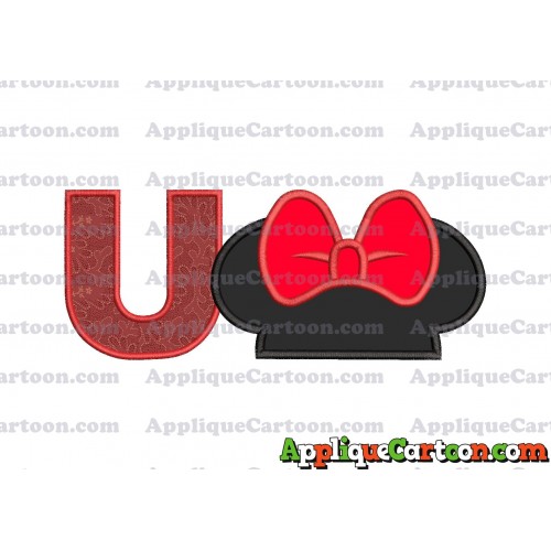 Minnie Mouse Ears Applique 01 Embroidery Design With Alphabet U