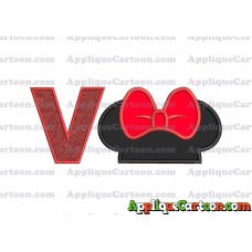 Minnie Mouse Ears Applique 01 Embroidery Design With Alphabet V
