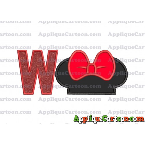 Minnie Mouse Ears Applique 01 Embroidery Design With Alphabet W