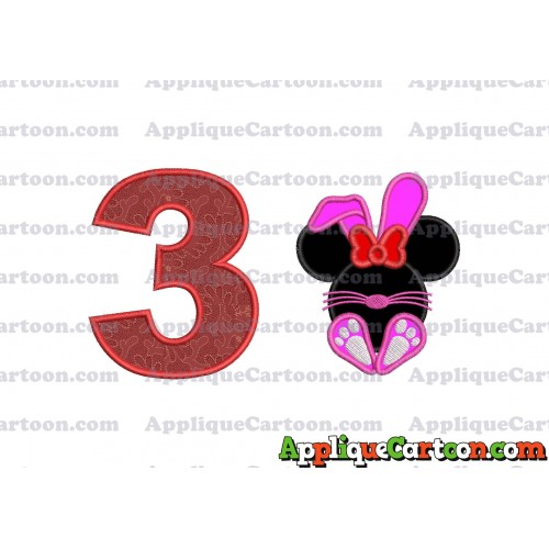 Minnie Mouse Easter Bunny Applique Embroidery Design Birthday Number 3