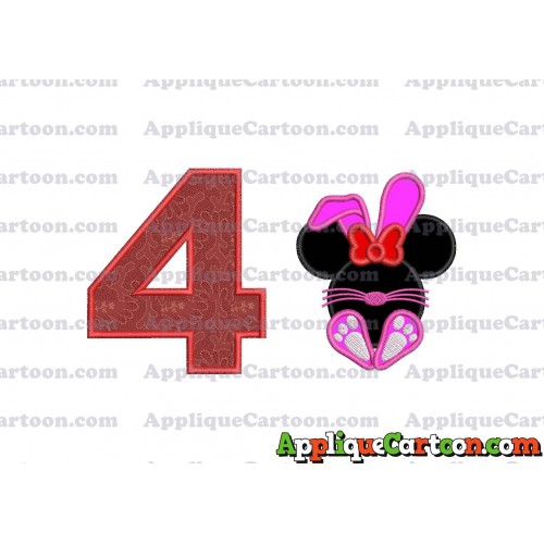 Minnie Mouse Easter Bunny Applique Embroidery Design Birthday Number 4