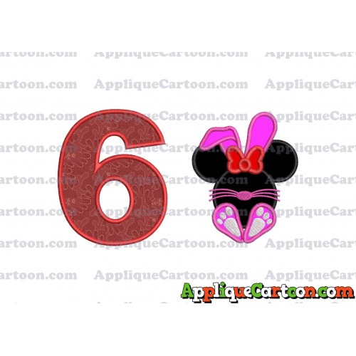 Minnie Mouse Easter Bunny Applique Embroidery Design Birthday Number 6