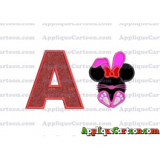 Minnie Mouse Easter Bunny Applique Embroidery Design With Alphabet A