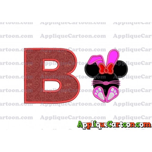 Minnie Mouse Easter Bunny Applique Embroidery Design With Alphabet B