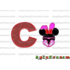 Minnie Mouse Easter Bunny Applique Embroidery Design With Alphabet C