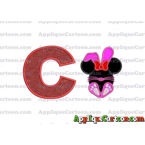 Minnie Mouse Easter Bunny Applique Embroidery Design With Alphabet C