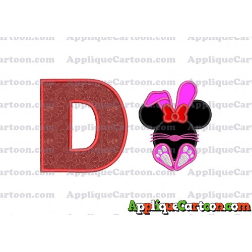 Minnie Mouse Easter Bunny Applique Embroidery Design With Alphabet D
