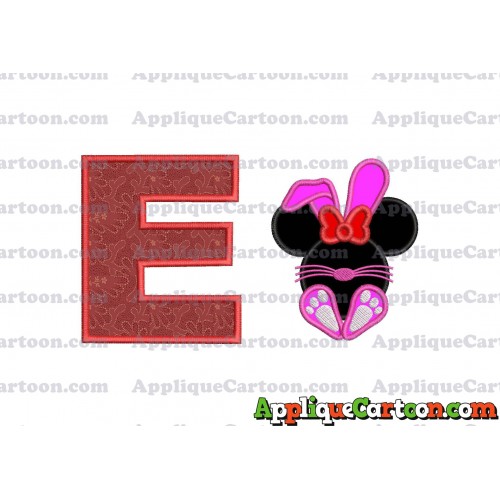 Minnie Mouse Easter Bunny Applique Embroidery Design With Alphabet E