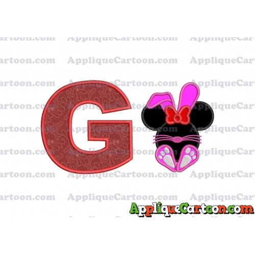 Minnie Mouse Easter Bunny Applique Embroidery Design With Alphabet G