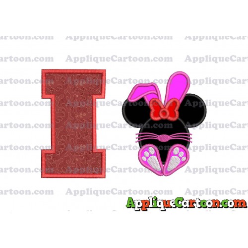 Minnie Mouse Easter Bunny Applique Embroidery Design With Alphabet I
